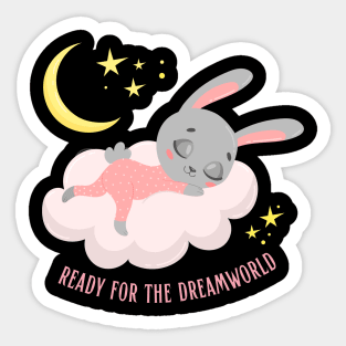 Ready for the dream world Hello little bunny in pajamas sleeping cute baby outfit Sticker